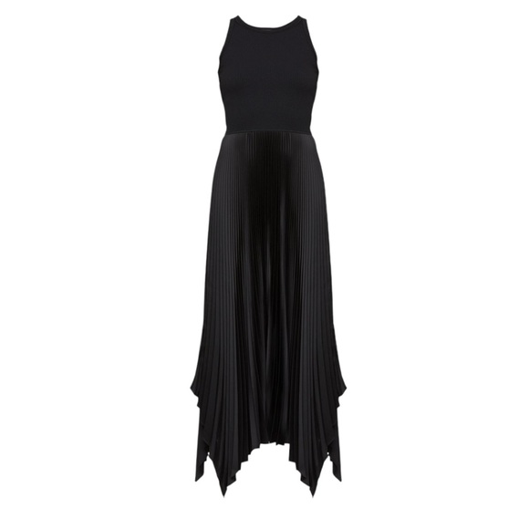 theory  vinessi ribbed pleated asymmetric maxi dress in black, size P (smallish) - Picture 2 of 9